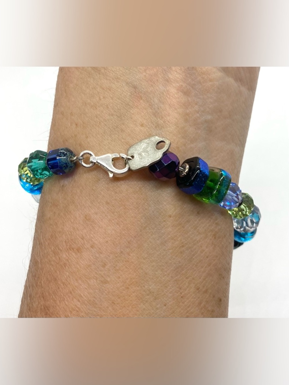 Vintage Blue Green Purple Glass Beaded Chunky Bracelet Grandmillenial Eclectic - Picture 4 of 9